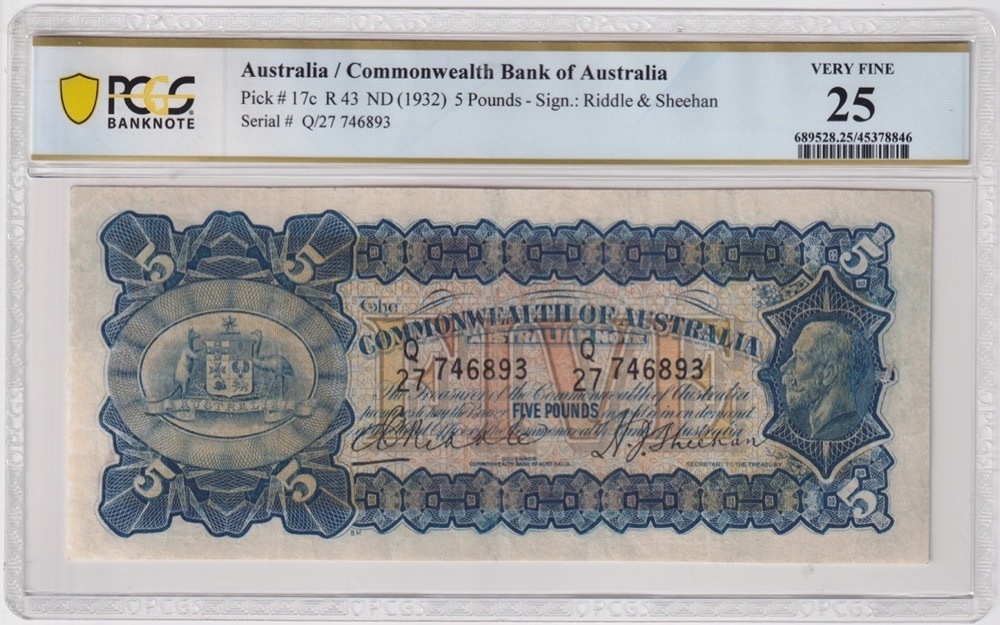 1932 Five Pound Riddle/Sheehan R43 PCGS VF25 product image