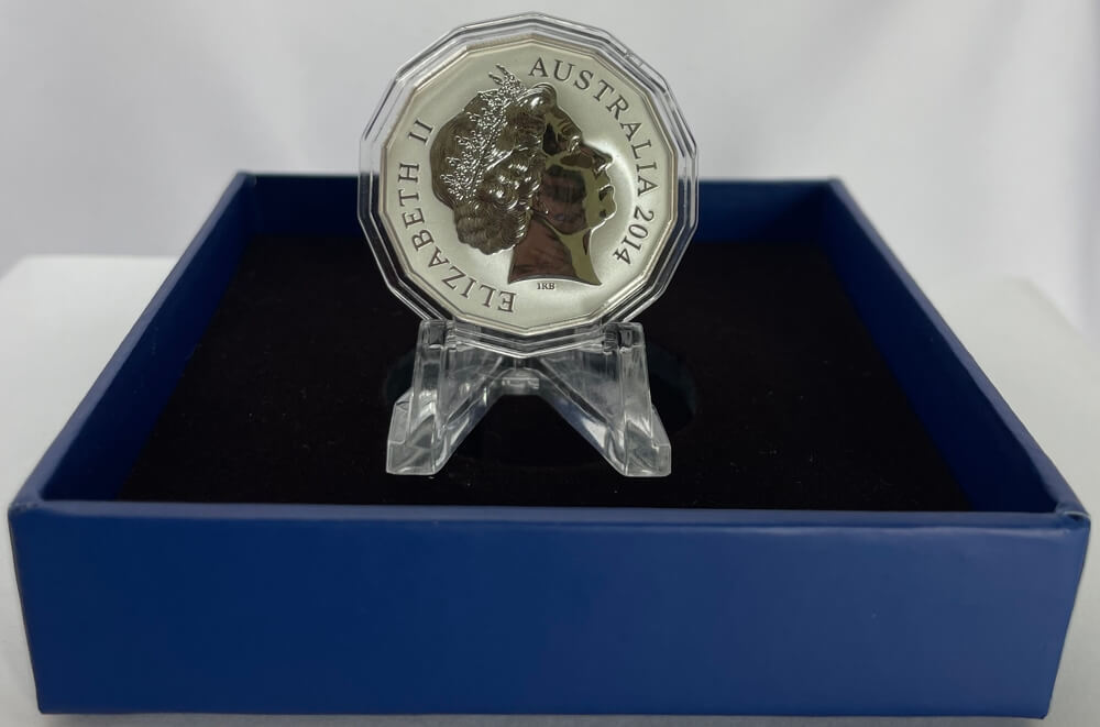 2014 Silver Tetradecagon 50c Unc Coin Lunar Year of the Horse Blue Case product image