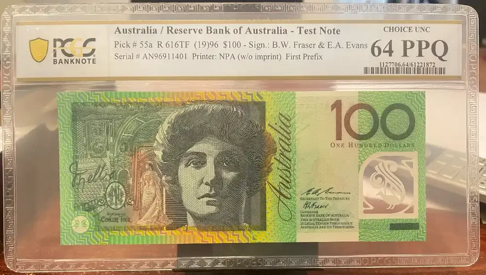 1996 $100 Test Note Fraser/Evans AN96 First Prefix R616tF PCGS 64 PPQ product image