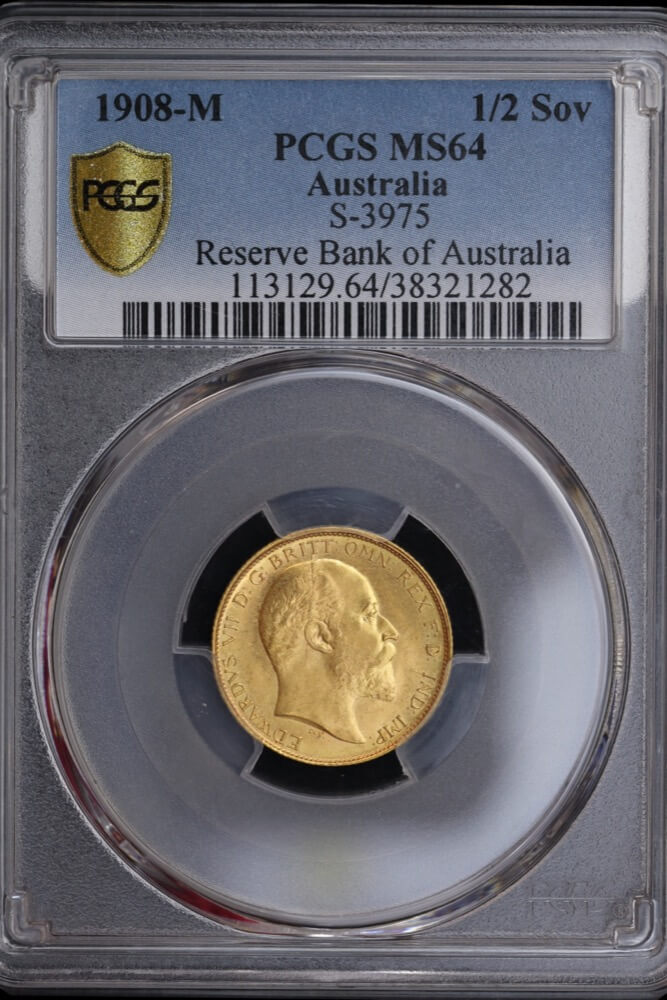 1908 Melbourne Edward VII Half Sovereign Choice Unc (PCGS MS64) product image