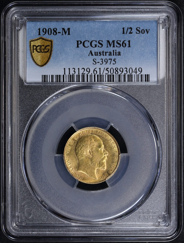 1908 Melbourne Edward VII Half Sovereign PCGS MS61 product image