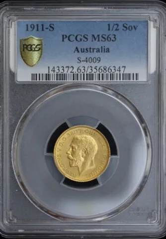 1911 Sydney George V Half Sovereign Choice Unc (PCGS MS63) product image