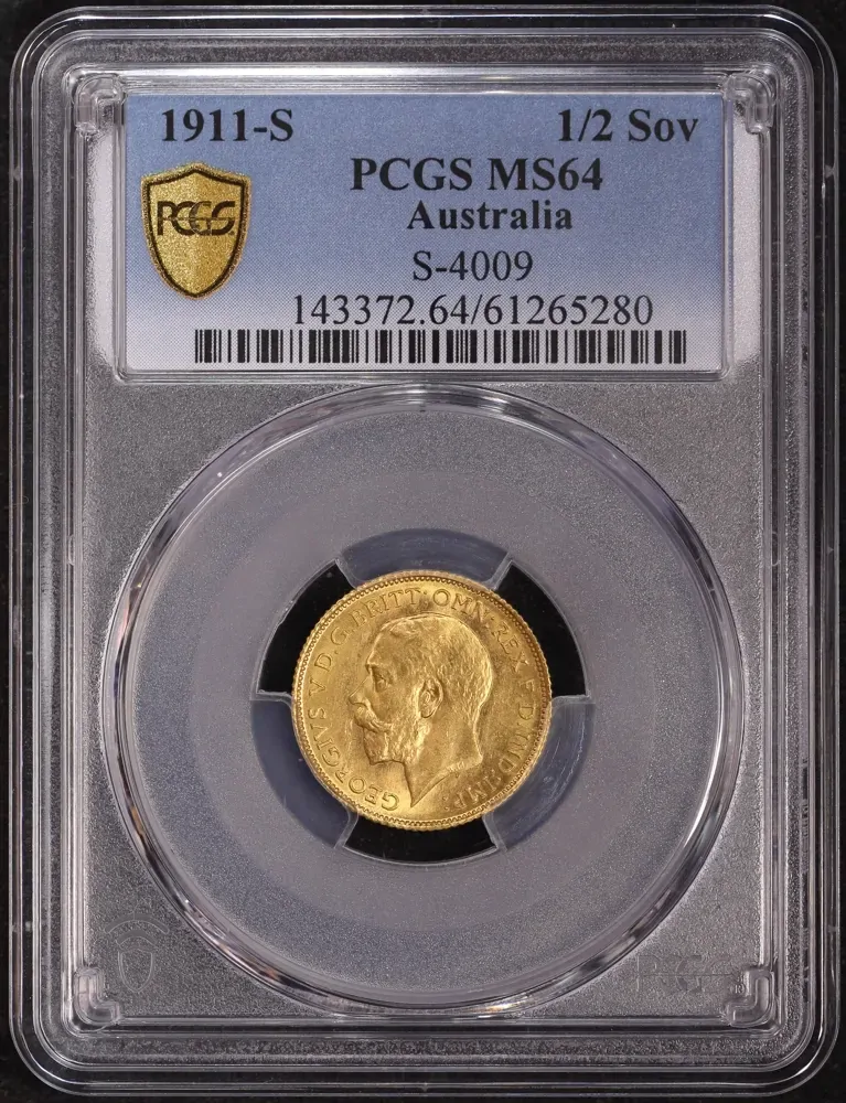 1911 Sydney George V Half Sovereign Choice Unc (PCGS MS64) product image