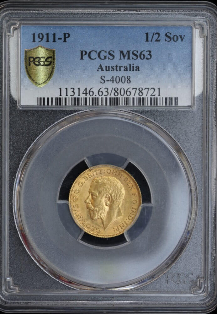 1911 Perth George V Half Sovereign Choice Unc (PCGS MS63) product image