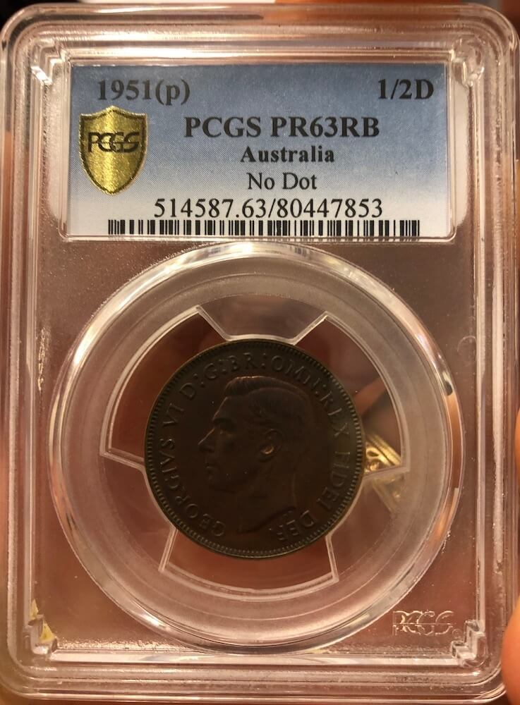 1951 Perth Proof Halfpenny (No dot) PCGS PR63RB product image