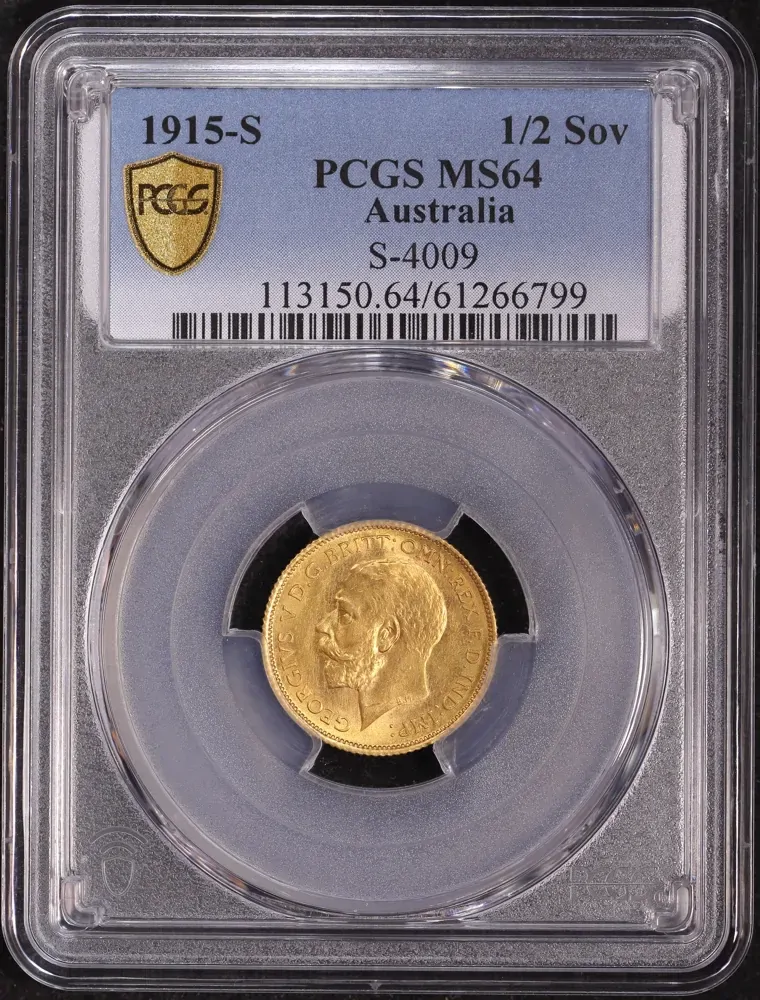 1915 Sydney George V Half Sovereign Choice Unc (PCGS MS64) product image