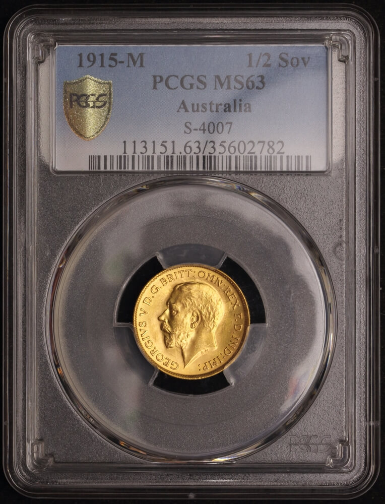 1915 Melbourne George V Half Sovereign Choice Unc (PCGS MS63) product image