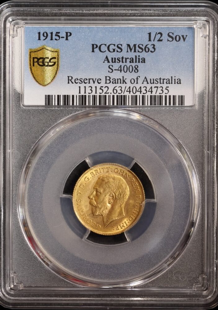 1915 Perth George V Half Sovereign Choice Unc (PCGS MS63) product image