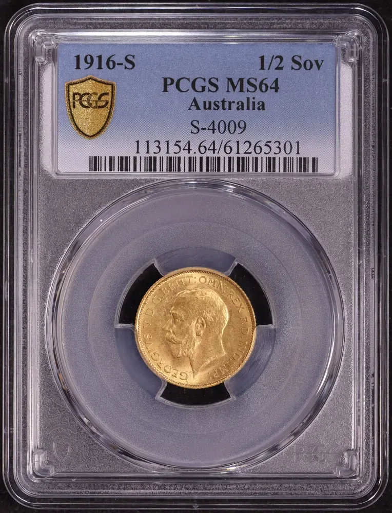 1916 Sydney George V Half Sovereign Choice Unc (PCGS MS64) product image