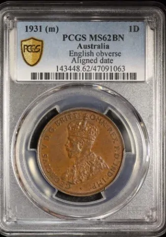 1931 Penny Aligned Date English Obverse PCGS MS62BN product image