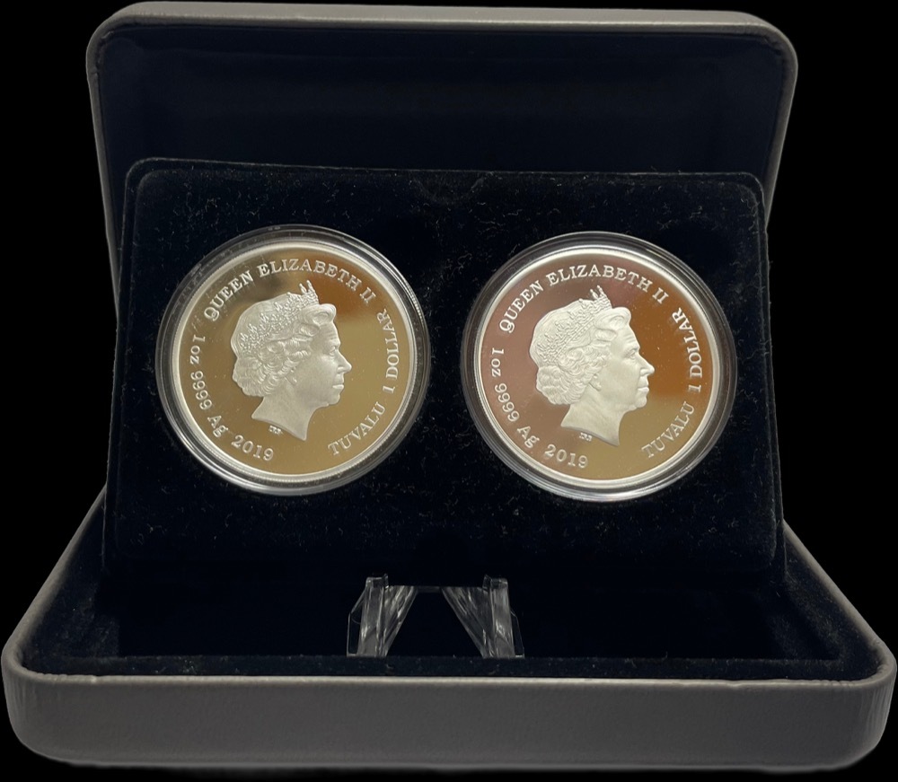 Tuvalu 2019 Silver Proof 2 Coin Set Pig Lunar Good Fortune product image