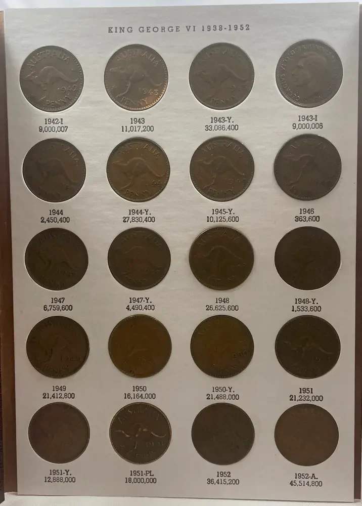 Complete Set of Australian Pennies (1911 - 1964) 75 coins, inc 1925 and 1946 ex 1930 product image