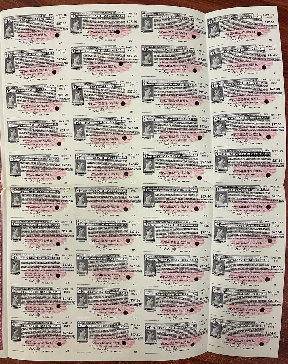 Australia 1959 1000 Dollar Unissued Commonwealth Treasury Bond product image