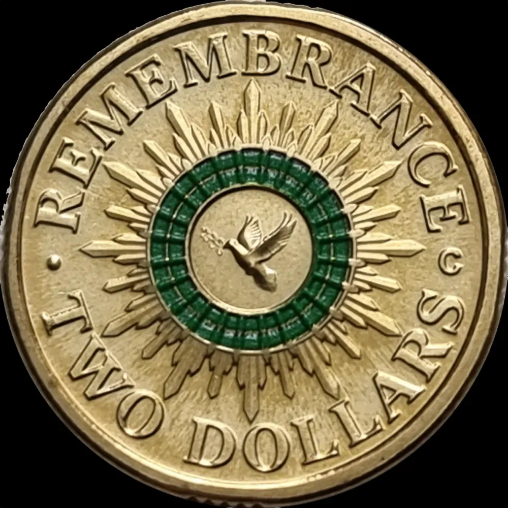 2014 2 Dollar Remembrance Day Mintmark in Folder Green Dove  product image