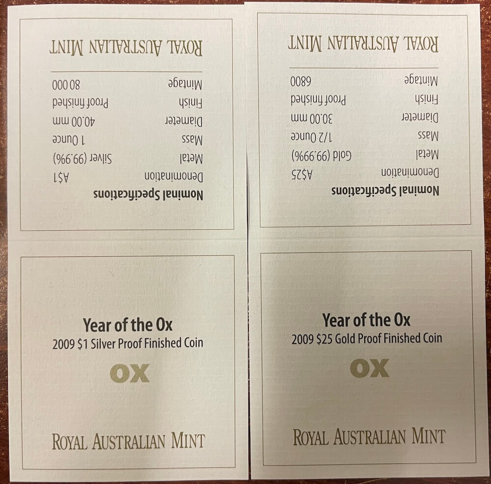 2009 Gold and Silver 2 Coin Proof Set 1/2 oz and 1 oz Year of the Ox product image