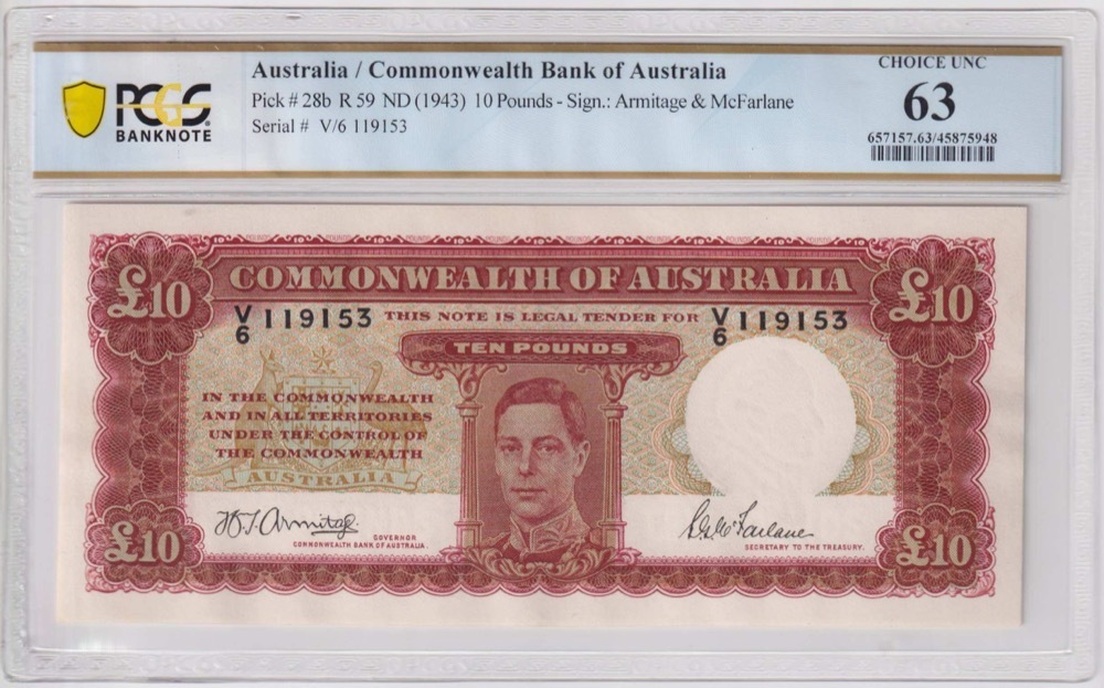 1943 Ten Pound Consecutive Pair Armitage/McFarlane R59 PCGS Choice UNC 63/4 product image