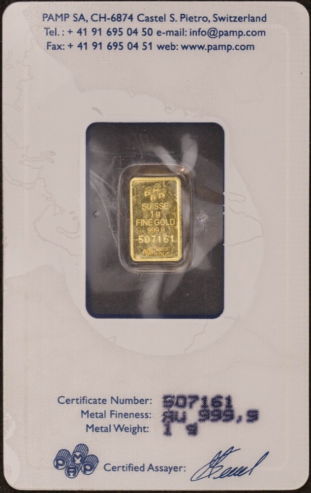 PAMP Suisse Fine Gold 1 gram Minted Ingot product image