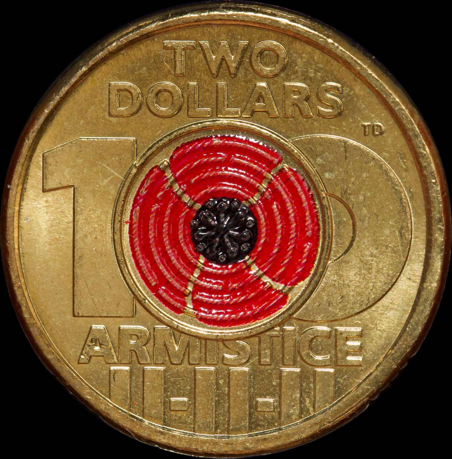 2018 Coloured $2 Cotton & Co Roll of 25 Coins Armistice product image