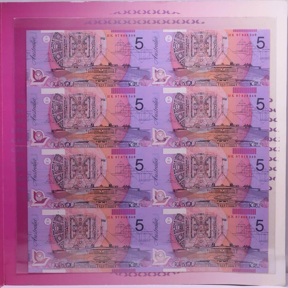 1997 5 Dollars Uncut Block of Eight - Hong Kong Handover product image