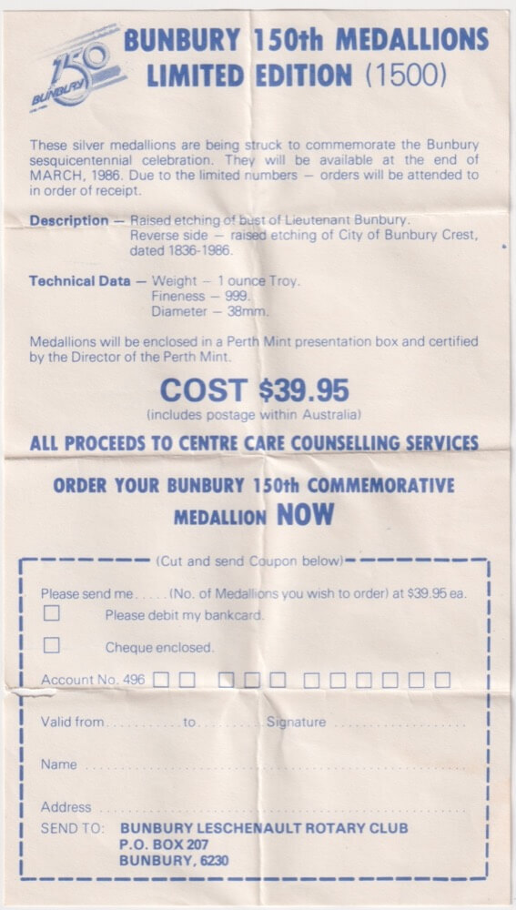 City of Bunbury Silver Medallion 1979 150 Years C#1979/34 product image