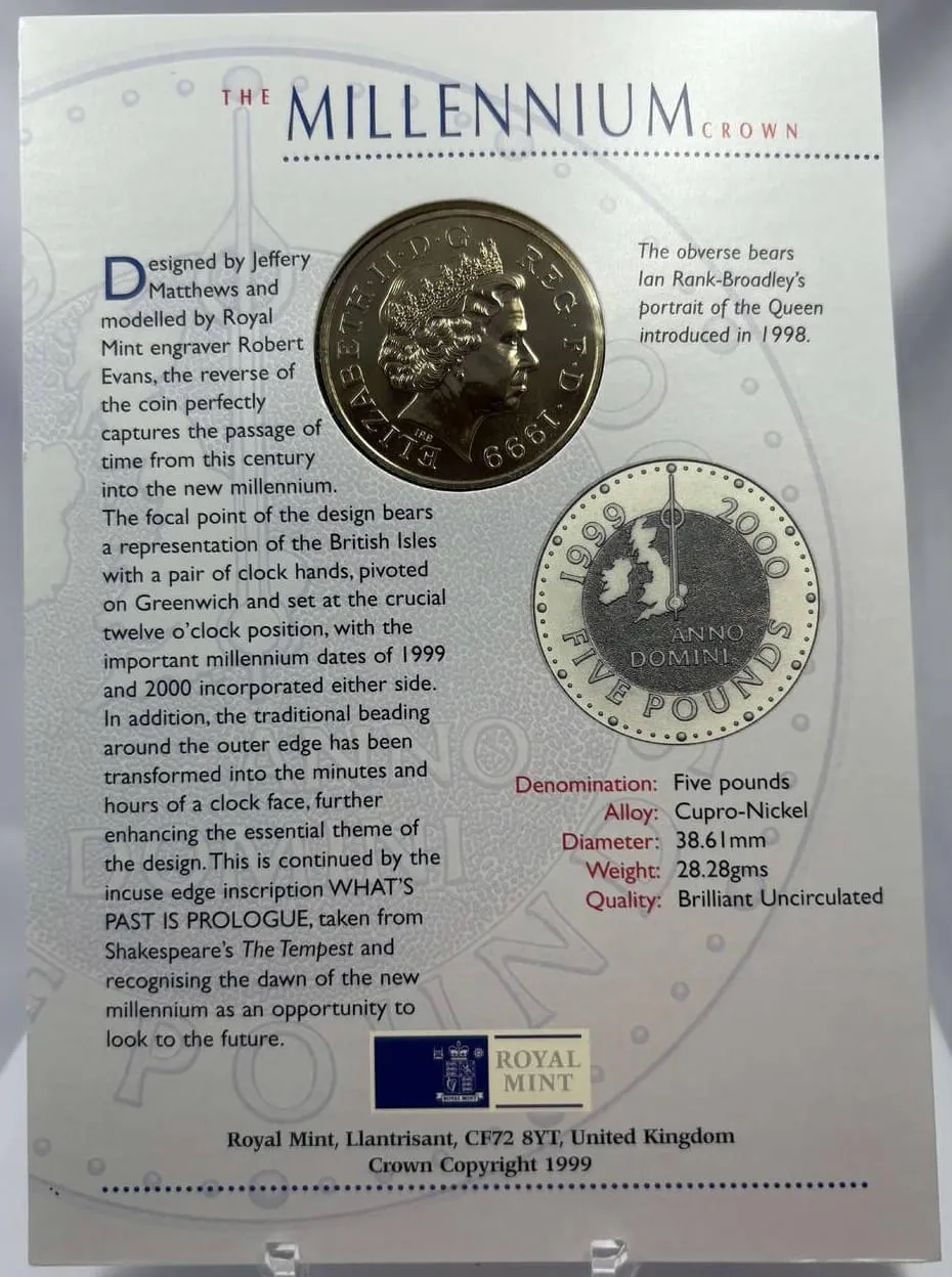 United Kingdom 2000 5 Pounds Brilliant Uncirculated Coin - The Millennium Crown product image
