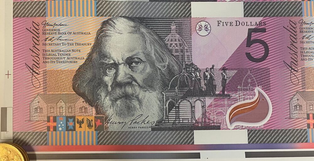 2001 5 Dollar Uncut 1/2 Sheet of 20 Notes Federation MacFarlane Evans product image