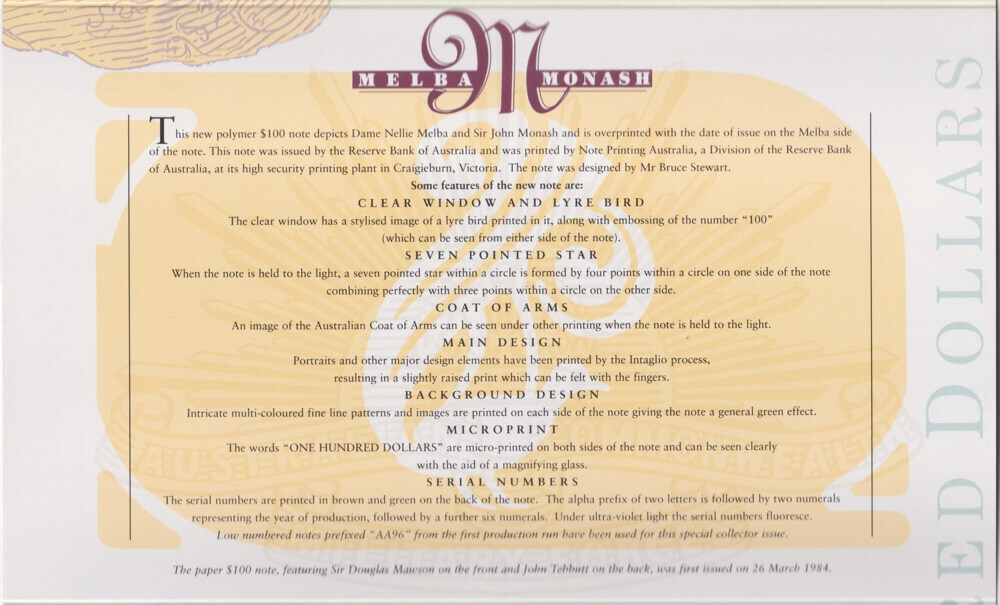 1996 100 Dollar First Day of Issue Folder Embossed product image