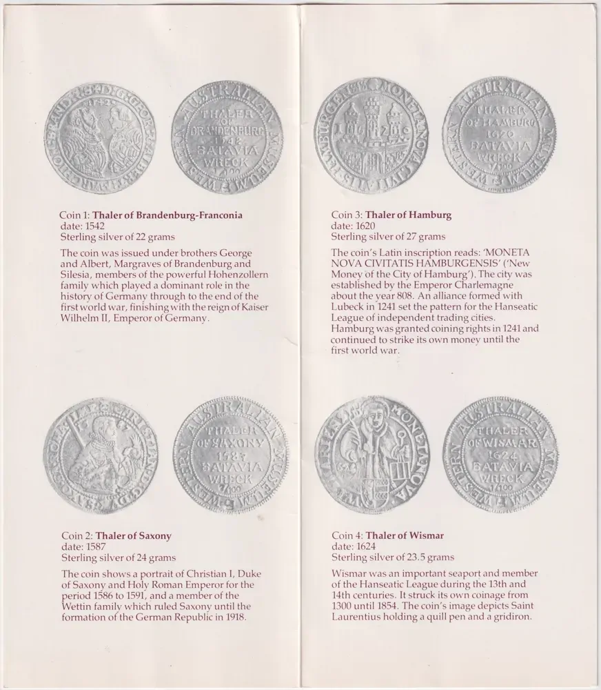 WA Maritime Museum Silver Medallion 1542 Brandenburg-Franconia Thaler ex Batavia product image