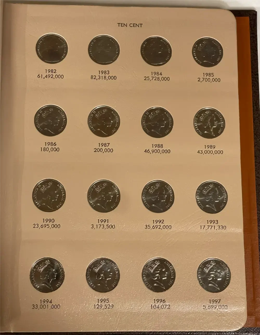 Complete Date Set of Australian 10 Cent 1966 to 2008 Uncirculated in Dansco Supreme Album product image