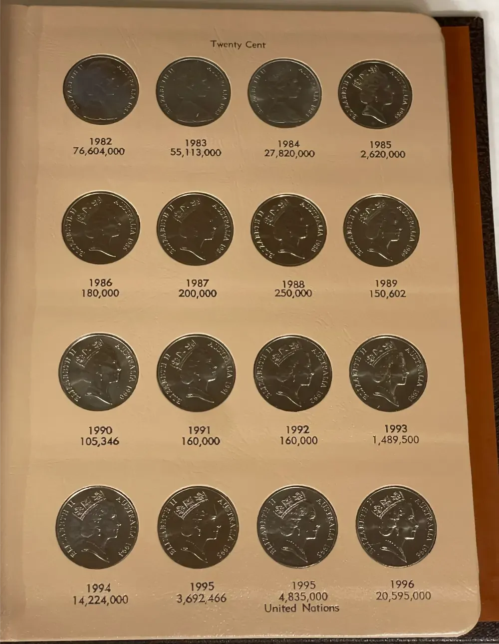 Complete Date Set of Australian 20 Cent 1966 to 2008 Uncirculated in Dansco Supreme Album product image