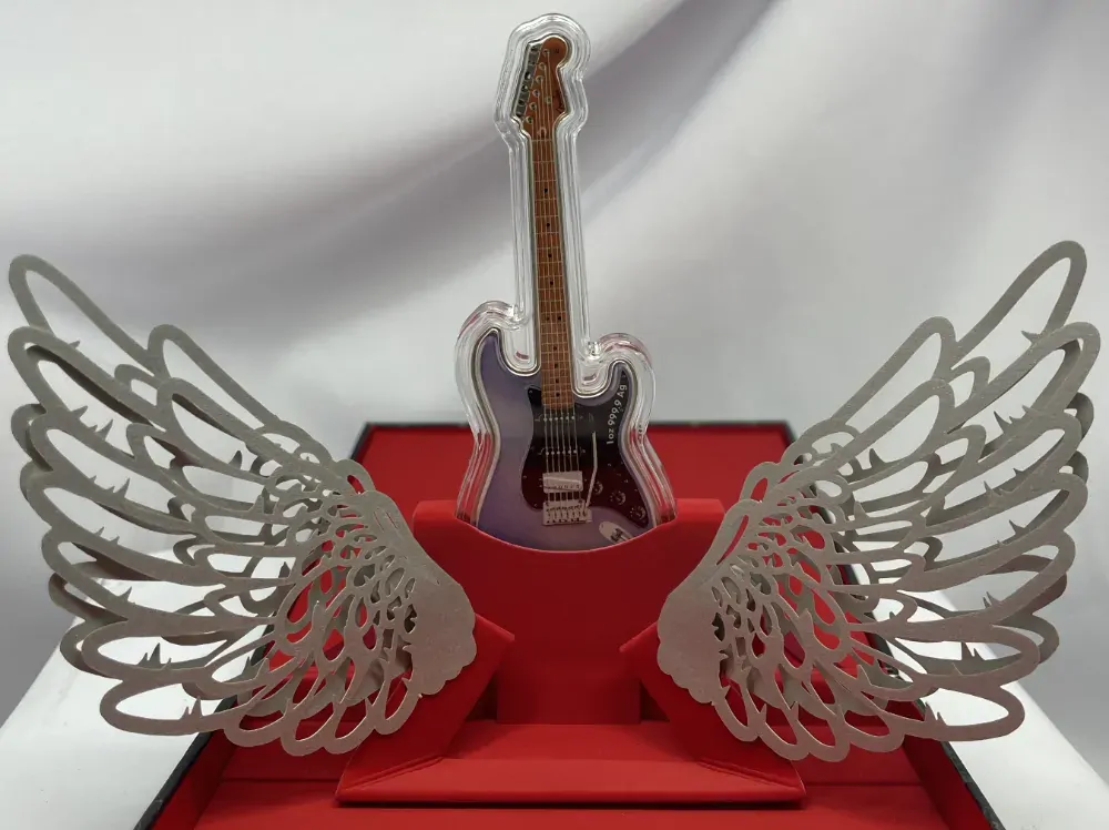 Solomon Islands 2024 Silver 1 Ounce Guitar Shaped Coin Fender Am Ultra Stratocaster product image