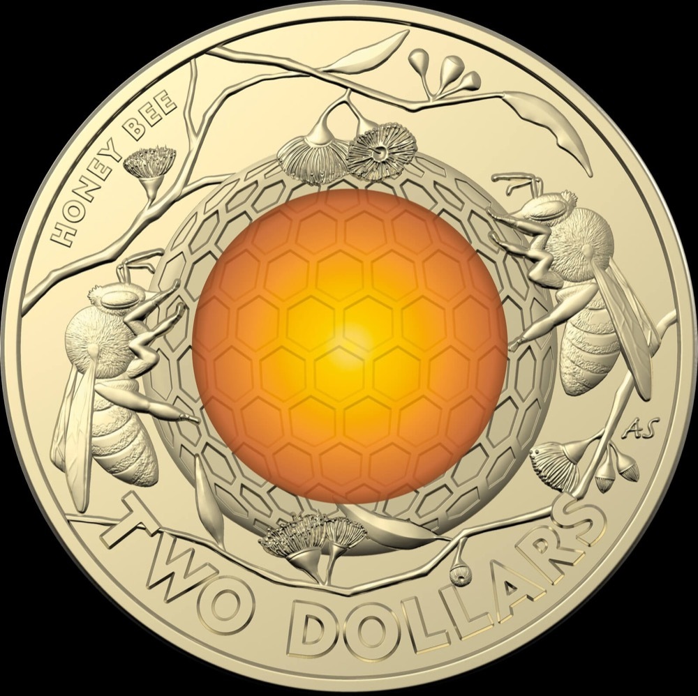 2022 Coloured $2 Security Roll of 25 Coins Honey Bee Heads / Tails product image