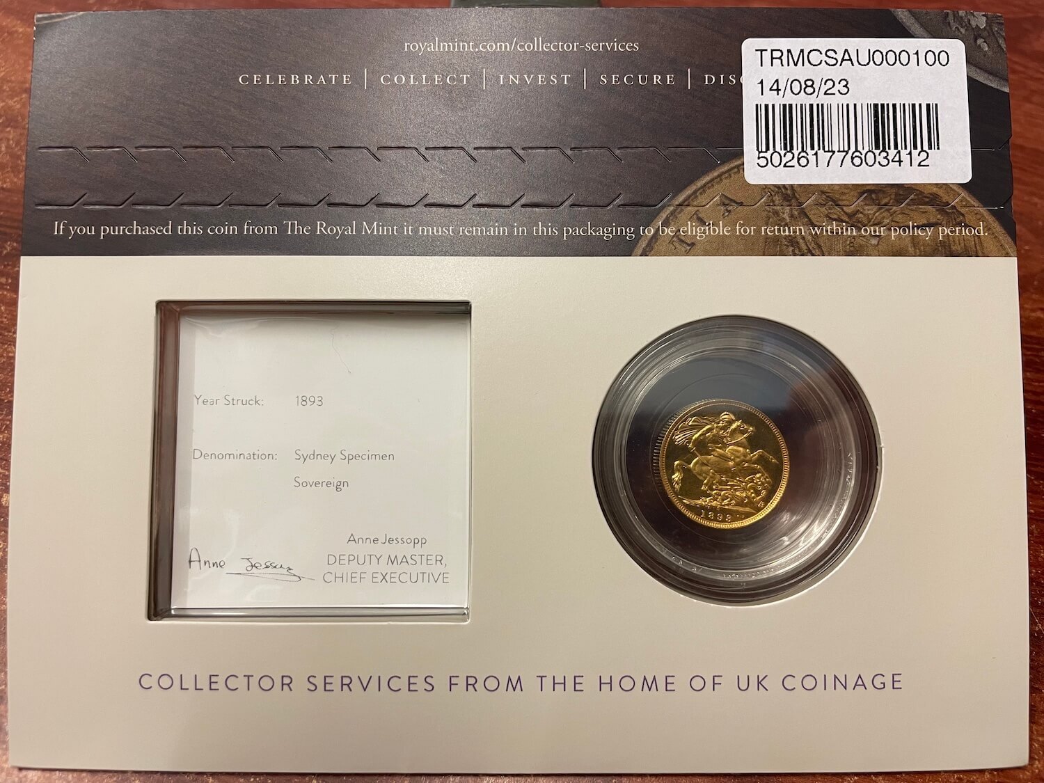 1893 Sydney Veiled Head Proof Gold Sovereign Ex Dangar Collection product image