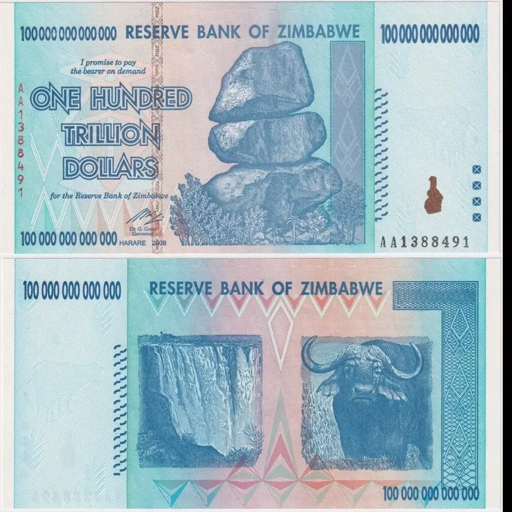 Zimbabwe 2008 100 Trillion Dollars Bundle of 100 Notes Uncirculated product image