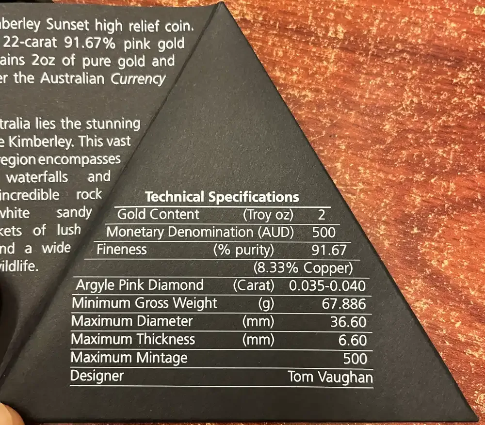 2015 Gold 2oz Proof Coin Kimberley Sunset - Pink Diamond product image