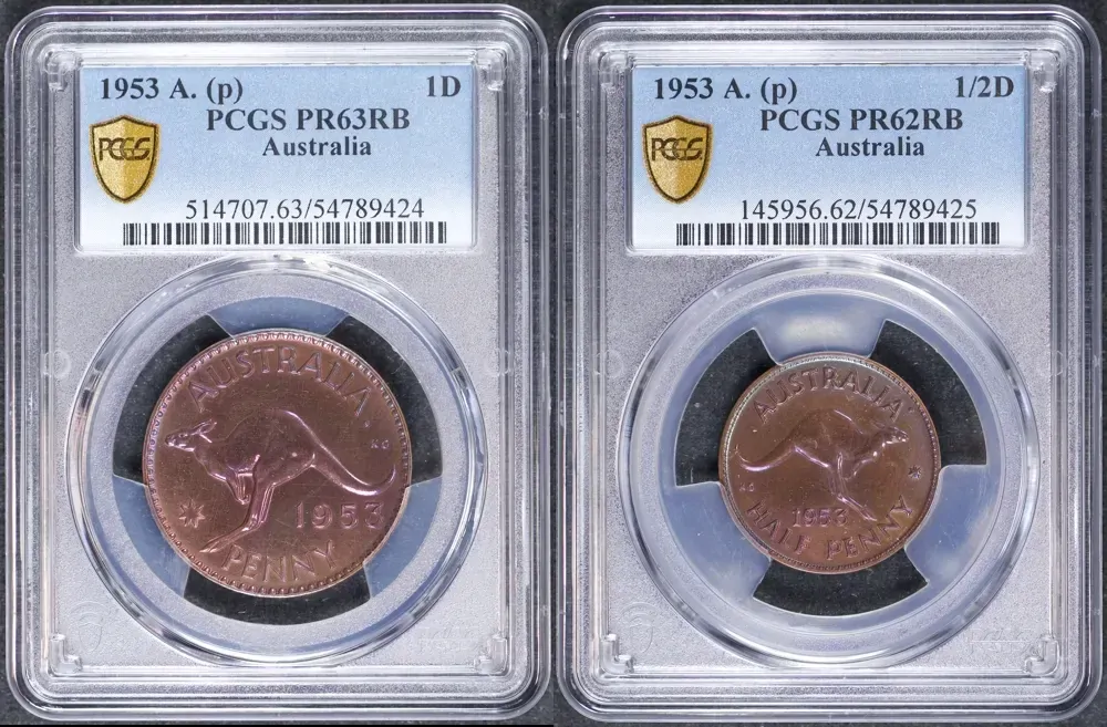 1953 Perth Proof Penny and Halfpenny Pair PCGS PR63RB / 62RB product image