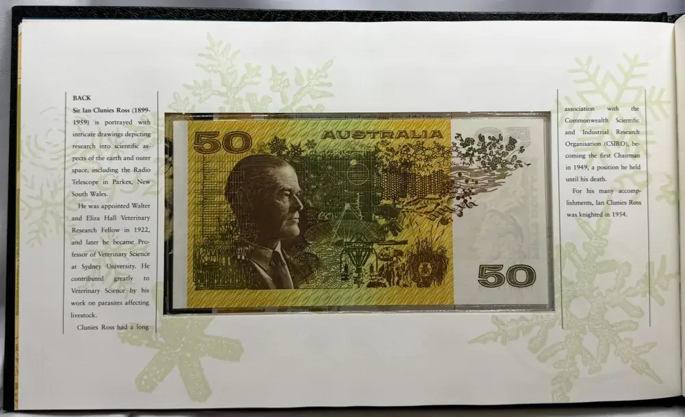 Australia 1994 Triple Anniversary Decimal Banknote Portfolio - $5, $50 & $100 First Prefix Notes product image