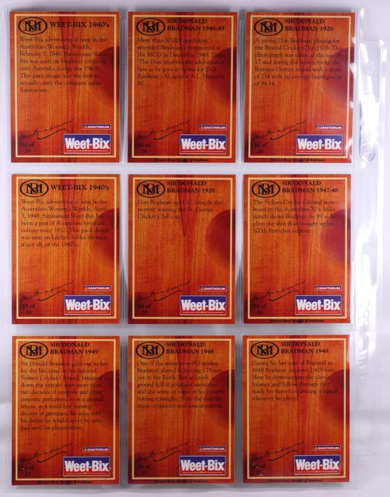 1996 Don Bradman Signed Complete Set of 20 Weetbix Cards With Certificate product image