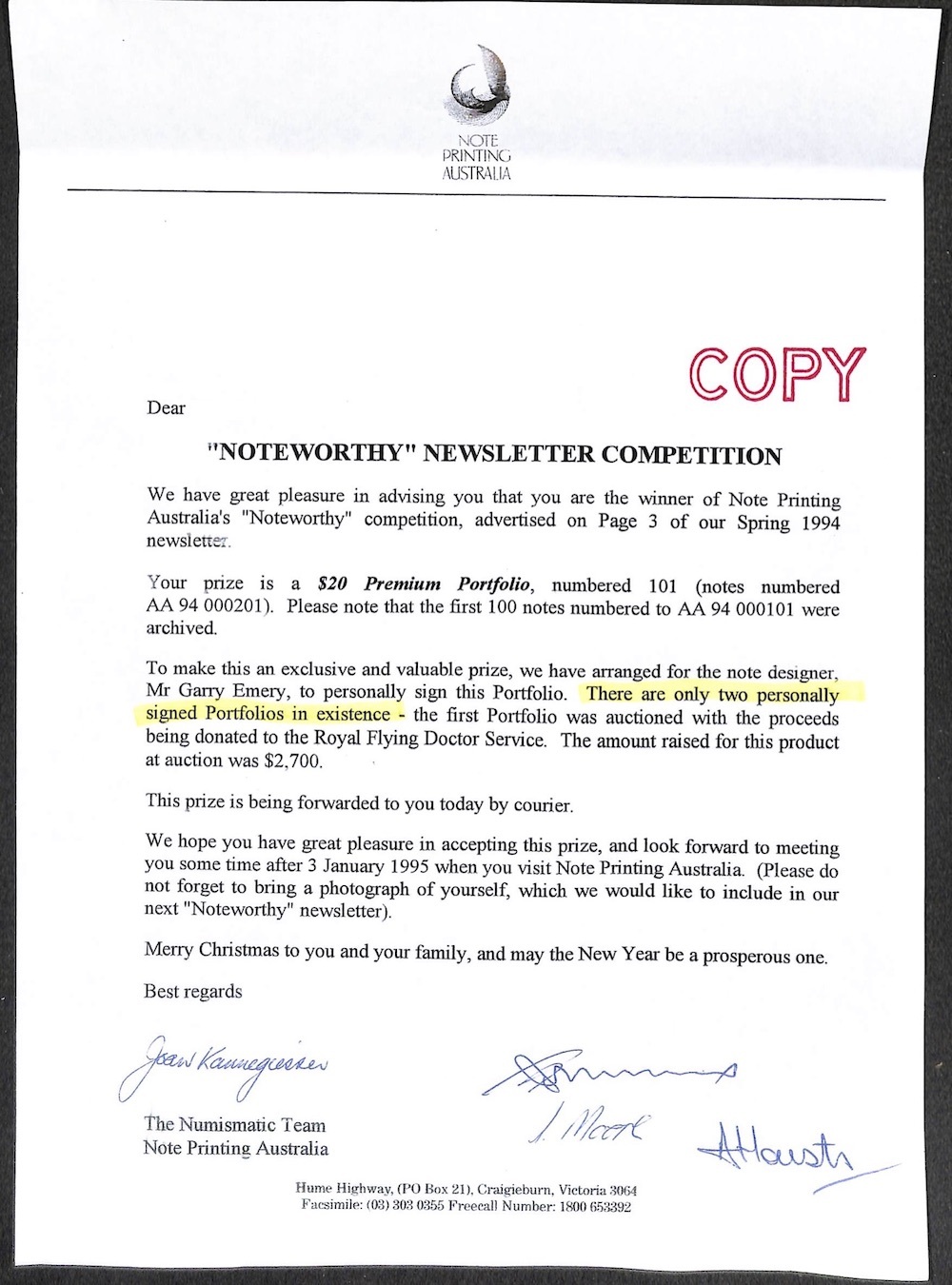 1994 Premium Portfolio (20 Dollar) 1 of 2 Signed by the Designer product image