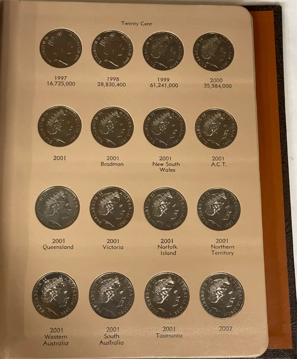 Complete Date Set of Australian 20 Cent 1966 to 2008 Uncirculated in Dansco Supreme Album product image