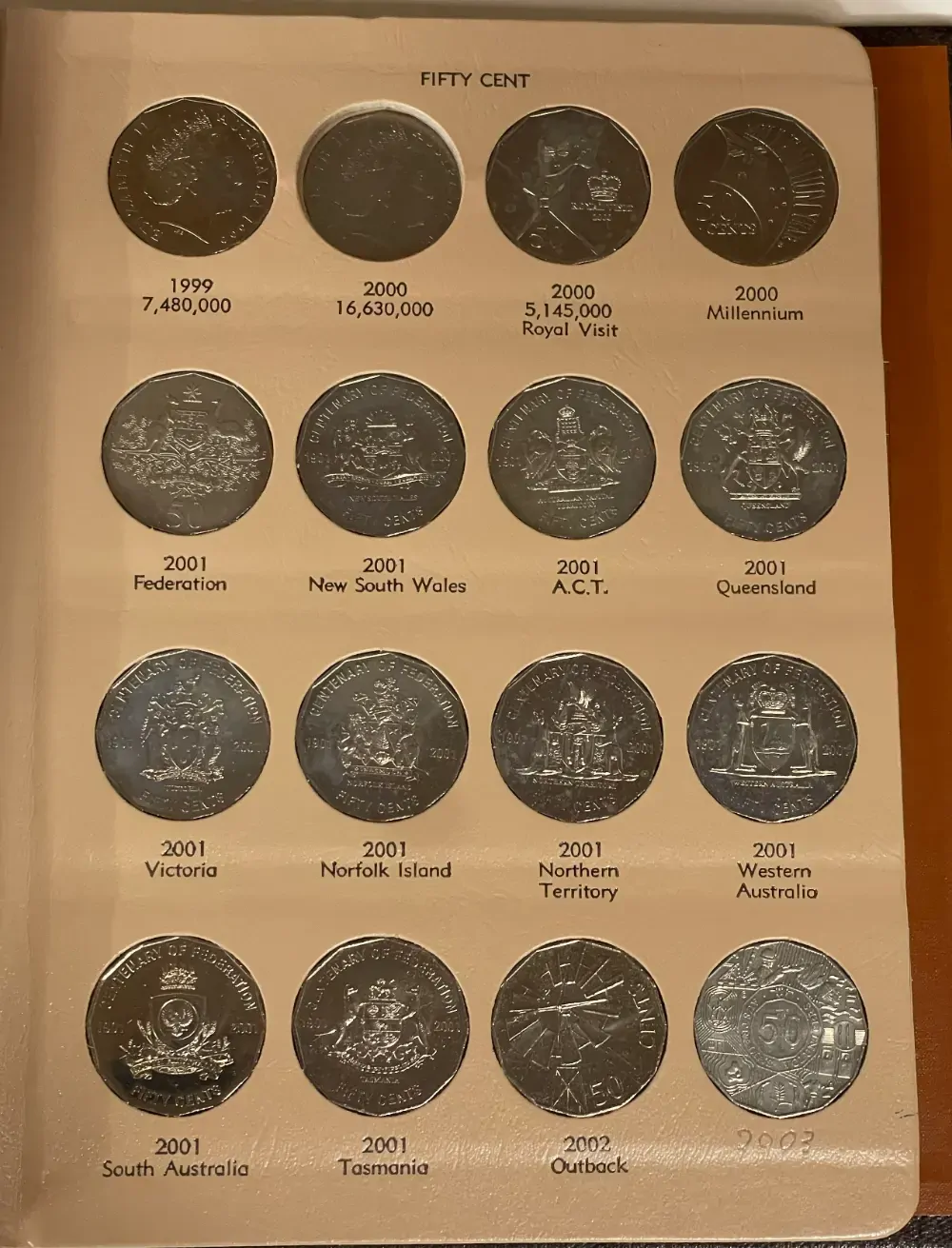 Complete Date Set of Australian 50 Cent 1966 to 2008 Uncirculated in Dansco Supreme Album product image