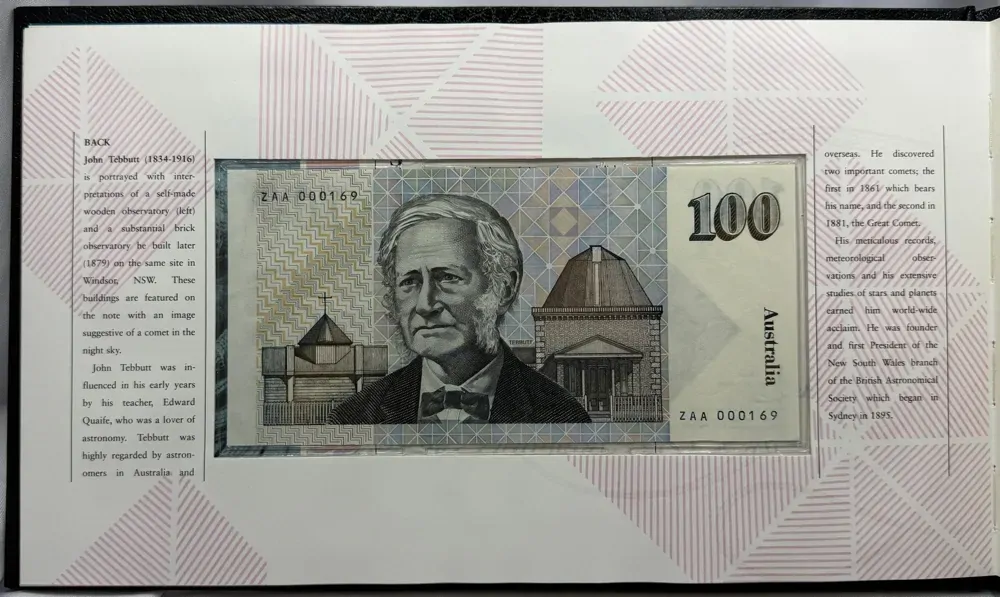 Australia 1994 Triple Anniversary Decimal Banknote Portfolio - $5, $50 & $100 First Prefix Notes product image