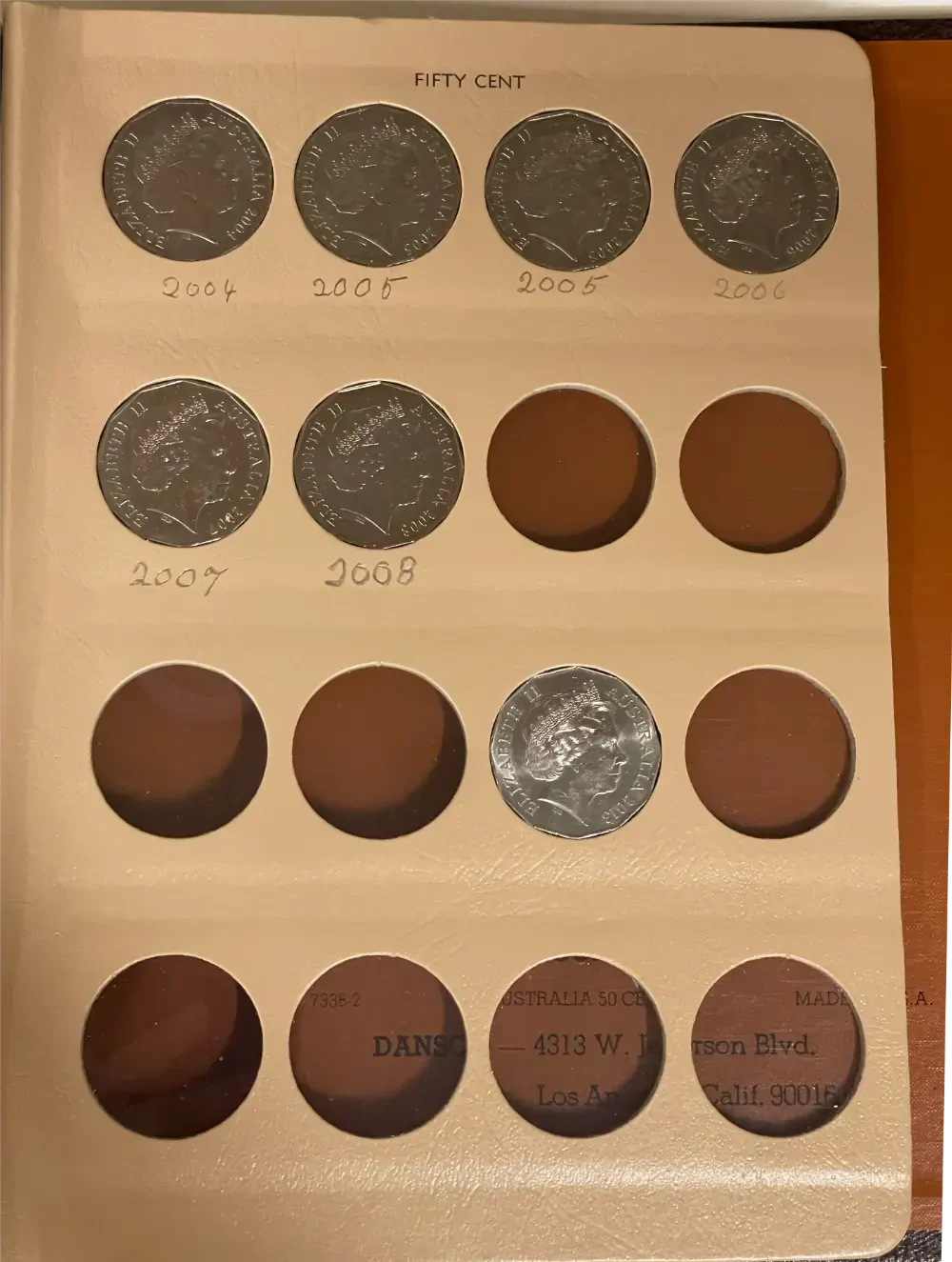Complete Date Set of Australian 50 Cent 1966 to 2008 Uncirculated in Dansco Supreme Album product image