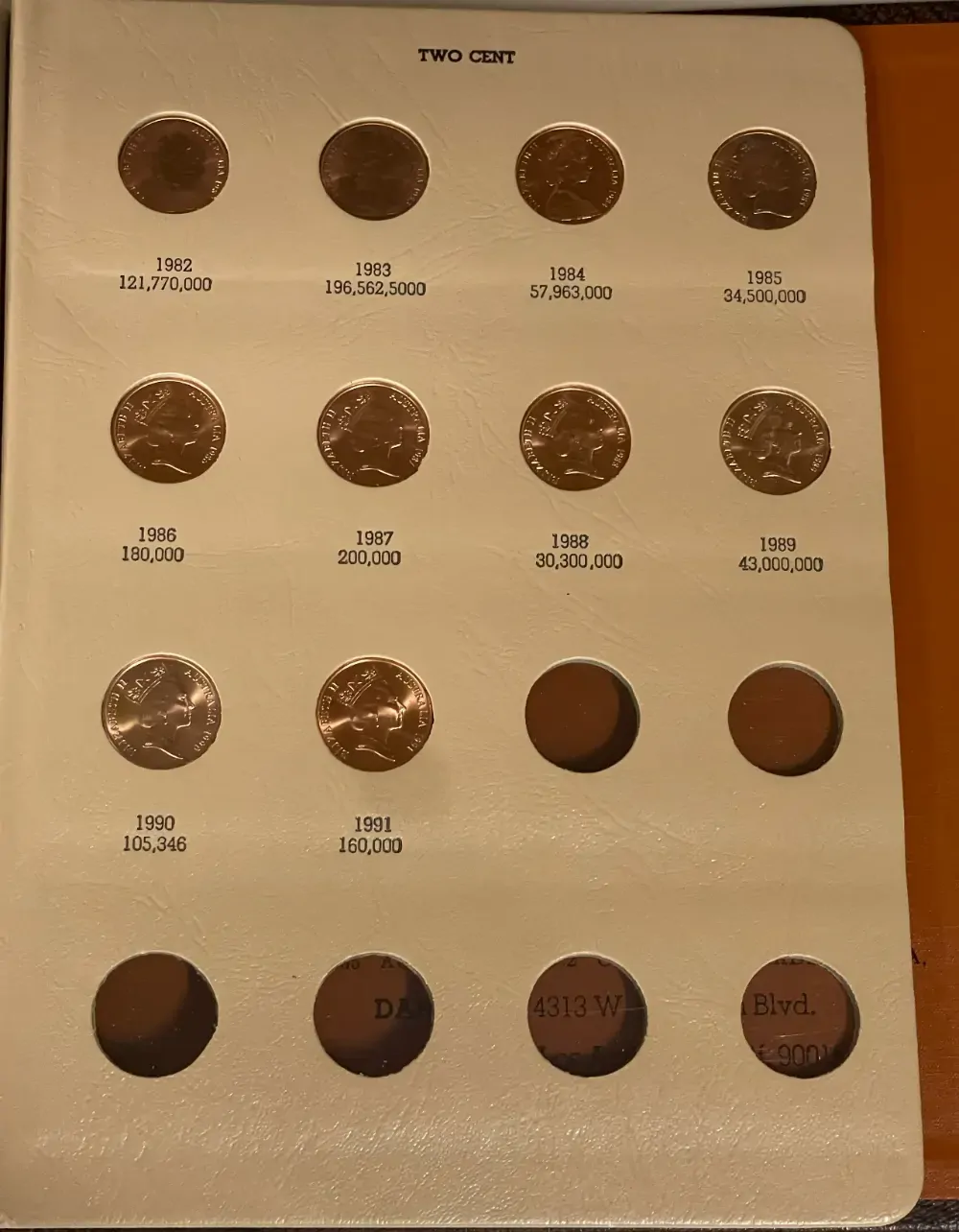 Complete Date Set of Australian 1 cent and 2 Cent Coins 1966 to 1991 Uncirculated in Dansco Supreme Album product image