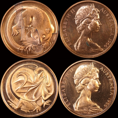 Australia 1966 Specimen Copper Coins