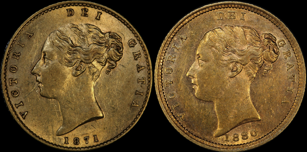 Queen Victoria Young Head Half Soveriegn Obverses