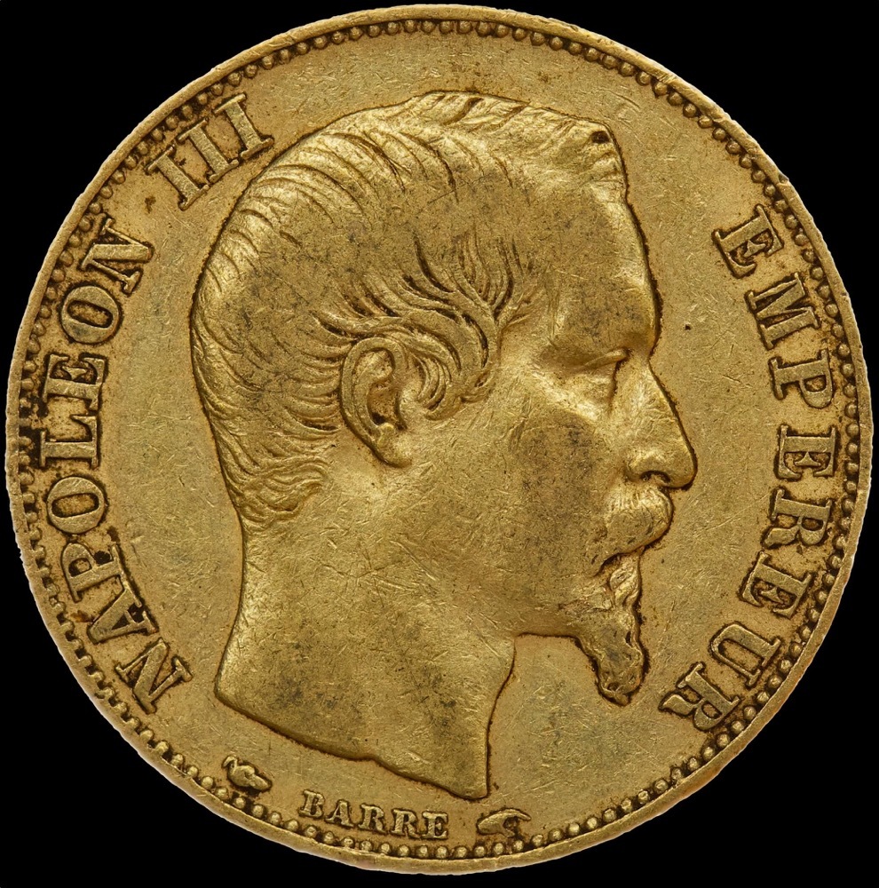 France 1854-A Gold 20 Franc Napoleon KM#781.1 Good VF product image