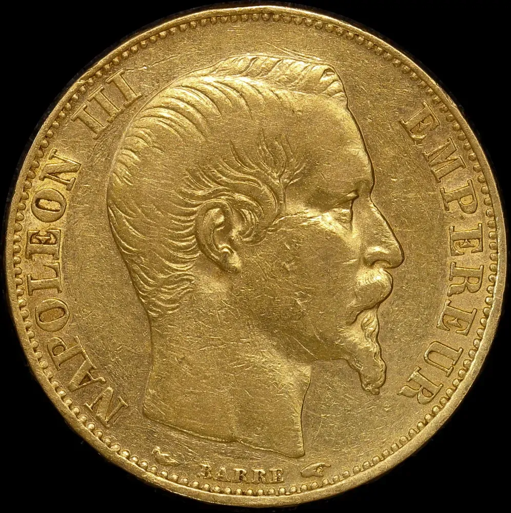 France 1854-A Gold 20 Franc Napoleon KM#781.1 Good VF product image