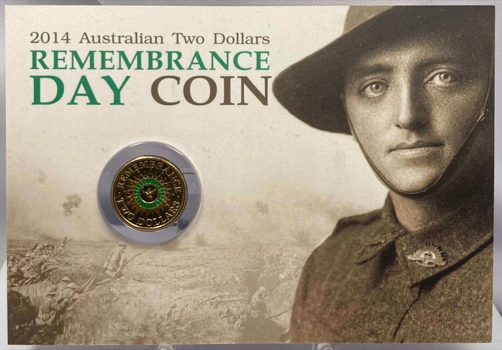 2014 Coloured 2 Dollar Uncirculated Coin in Card Remembrance Green Dove product image