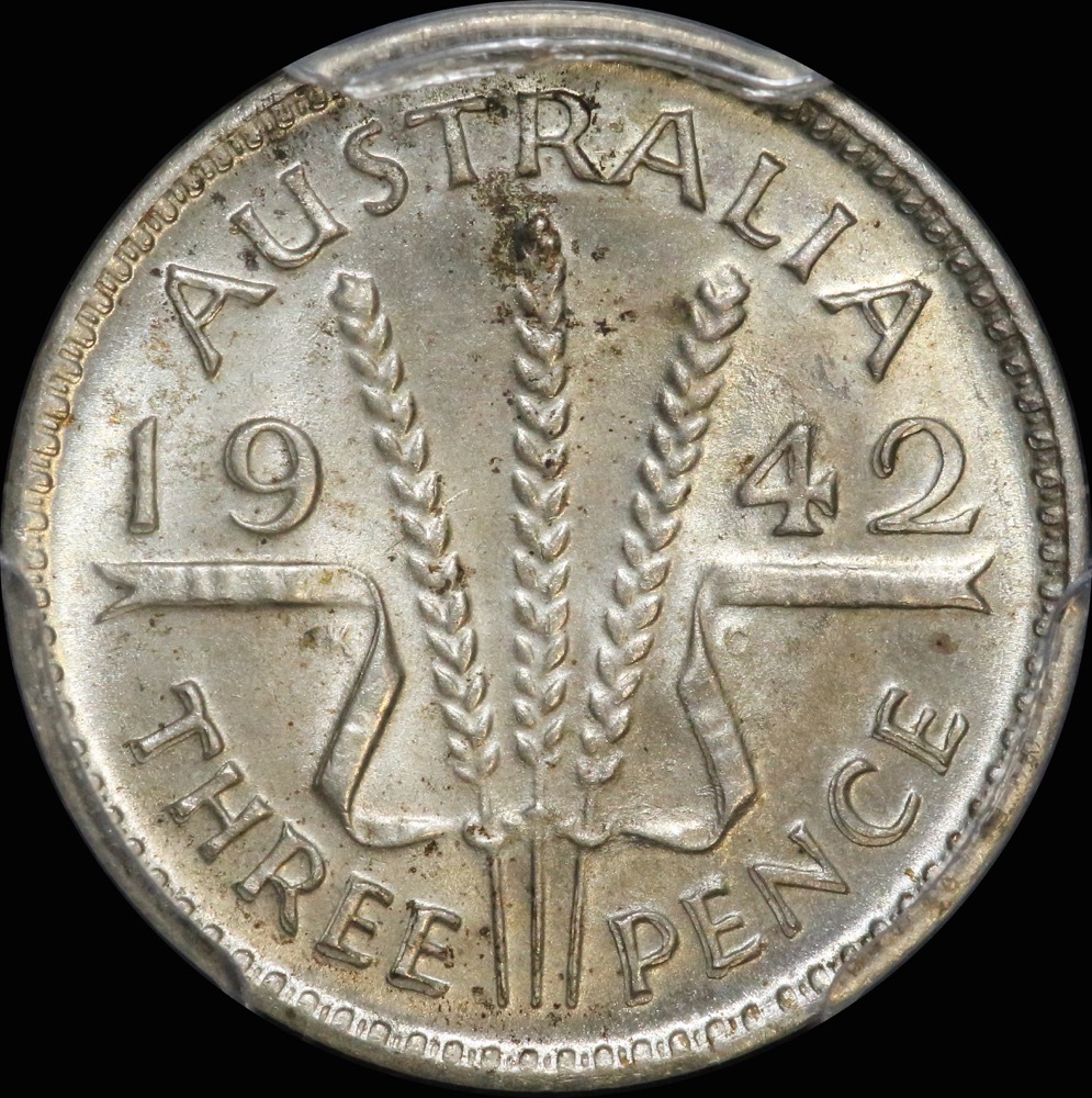 1942 Melbourne Threepence Gem Unc (PCGS MS65) product image